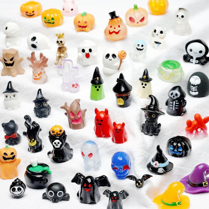 ZMRU Halloween Miniatures - 48 Types Miniature Figurines Mini Resin Animals, for Halloween Decorations, Halloween Party Favors Bag Fillers Garden Dollhouse Decor - Image 1